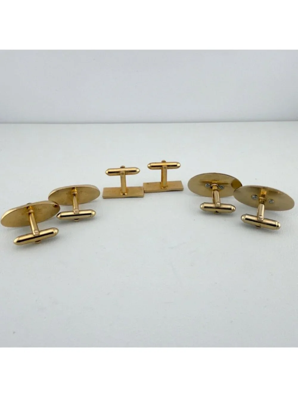 Vintage Swank Cufflinks Set of 3 Gold Tone Stone Glass Mid Century